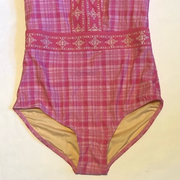 NWT Cabana Life x Talbots One Piece Halter Pink Sunrise Plaid Tassel Swimsuit S - Picture 5 of 11